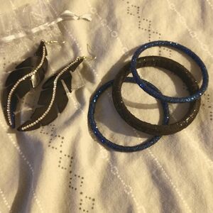 Feather earrings and bangle set of 3